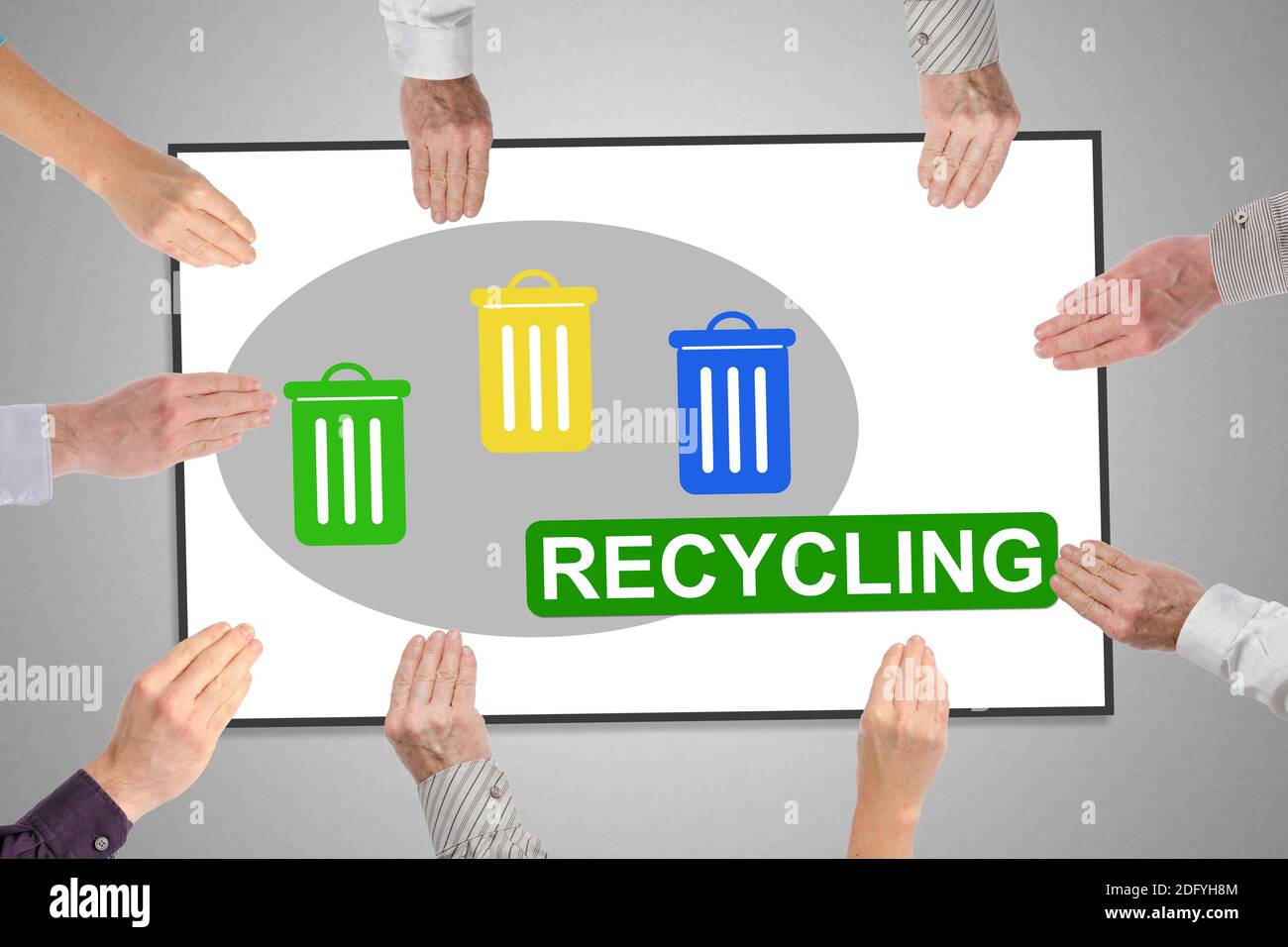 Recycling concept on a whiteboard held by hands Stock Photo Alamy