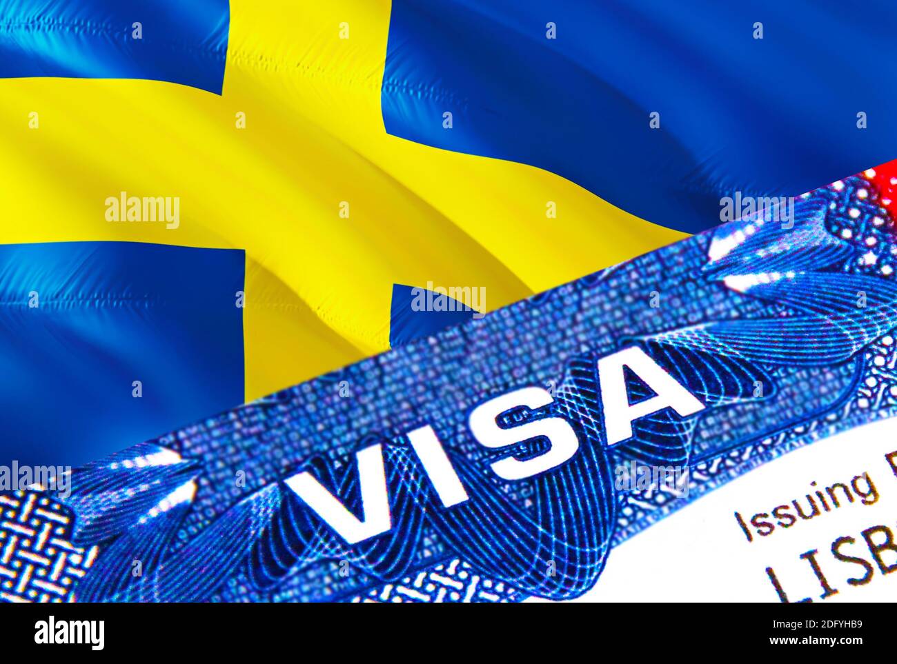 Sweden visa stamp in passport with text VISA. passport traveling abroad  concept. Travel to Sweden concept - selective focus,3D rendering.  Immigration Stock Photo - Alamy