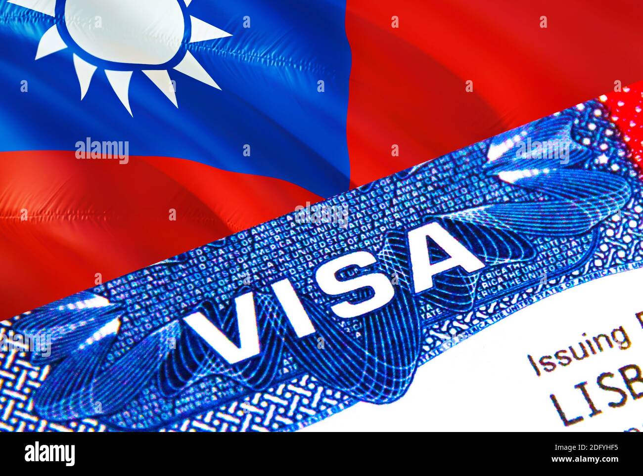 Taiwan Visa in passport. USA immigration Visa for Taiwan citizens focusing  on word VISA. Travel Taiwan visa in national identification close-up,3D ren  Stock Photo - Alamy
