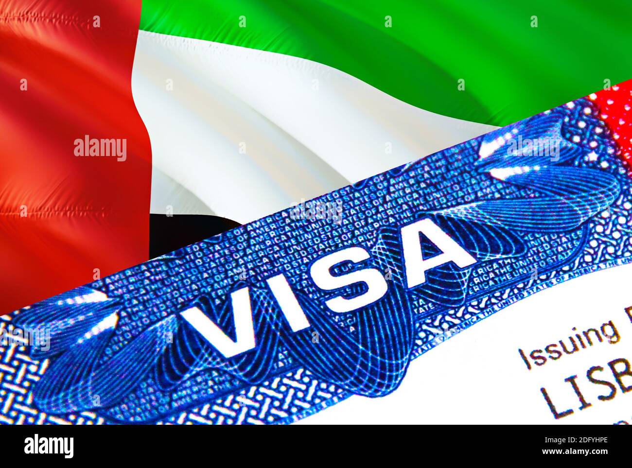 United Arab Emirates Visa in passport. USA immigration Visa for United Arab  Emirates citizens focusing on word VISA. Travel United Arab Emirates visa  Stock Photo - Alamy