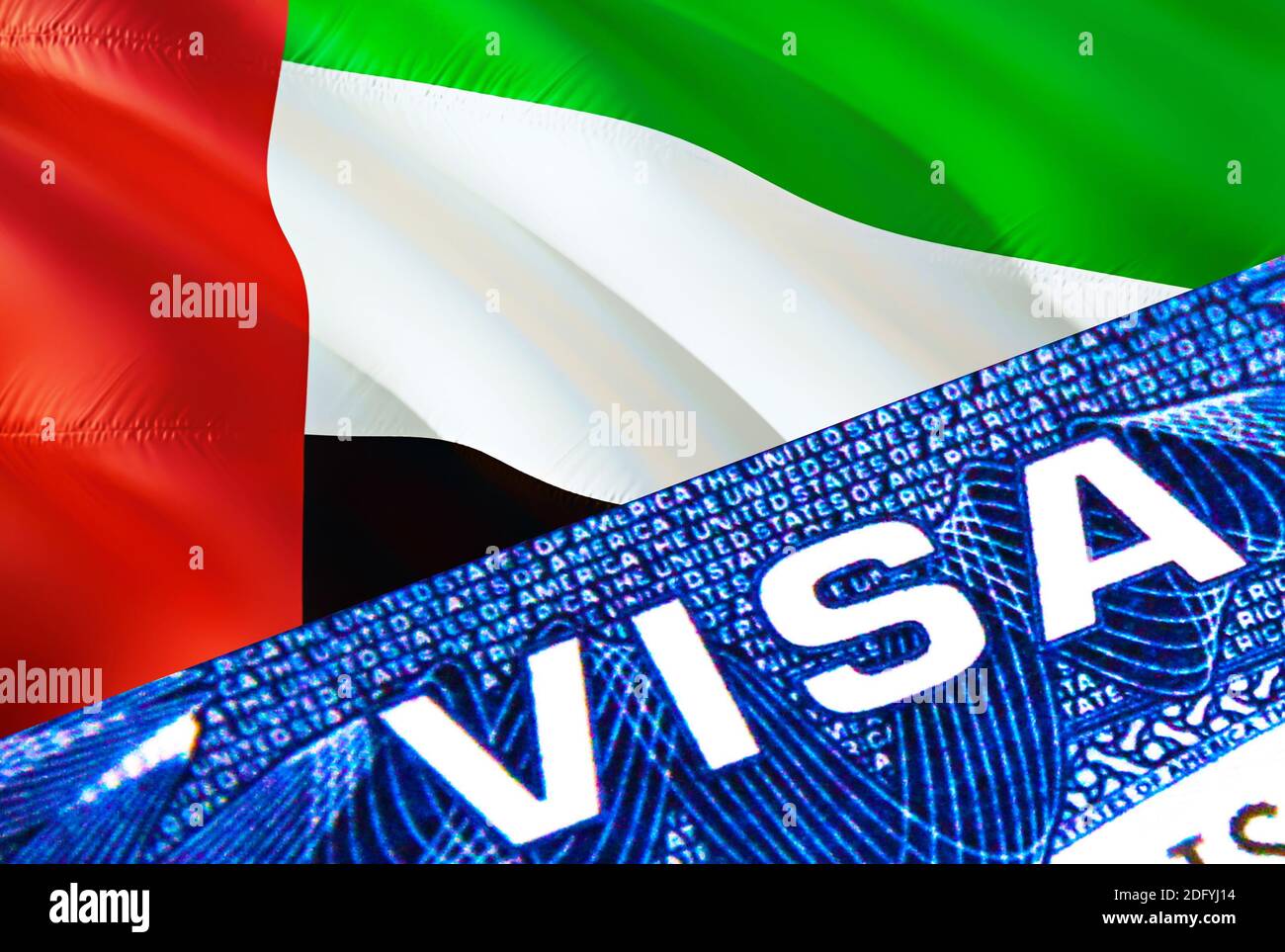 United Arab Emirates visa document close up. Passport visa on United