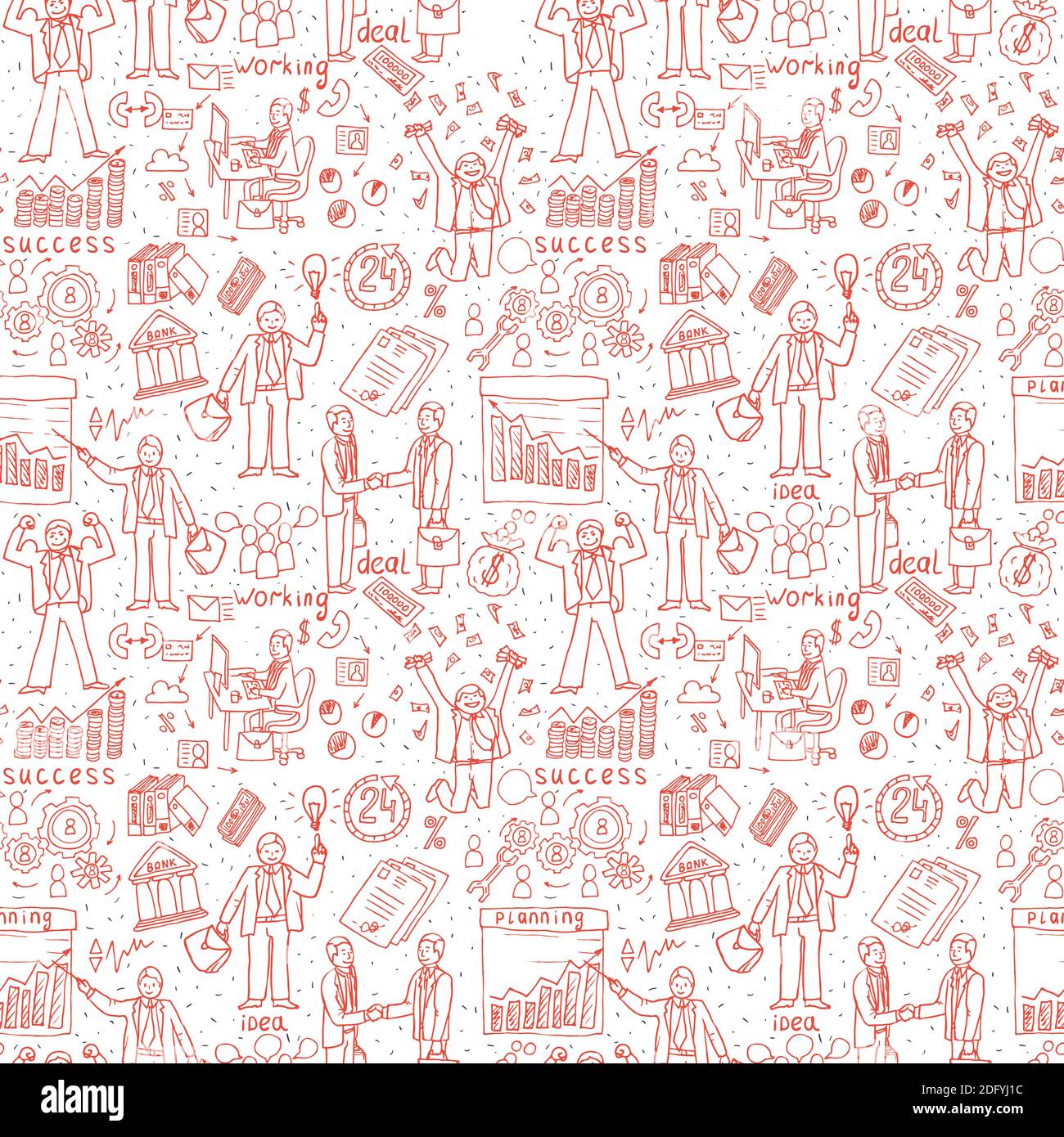 Business People seamless Doodles. Hand drawn Vector pattern Stock Vector