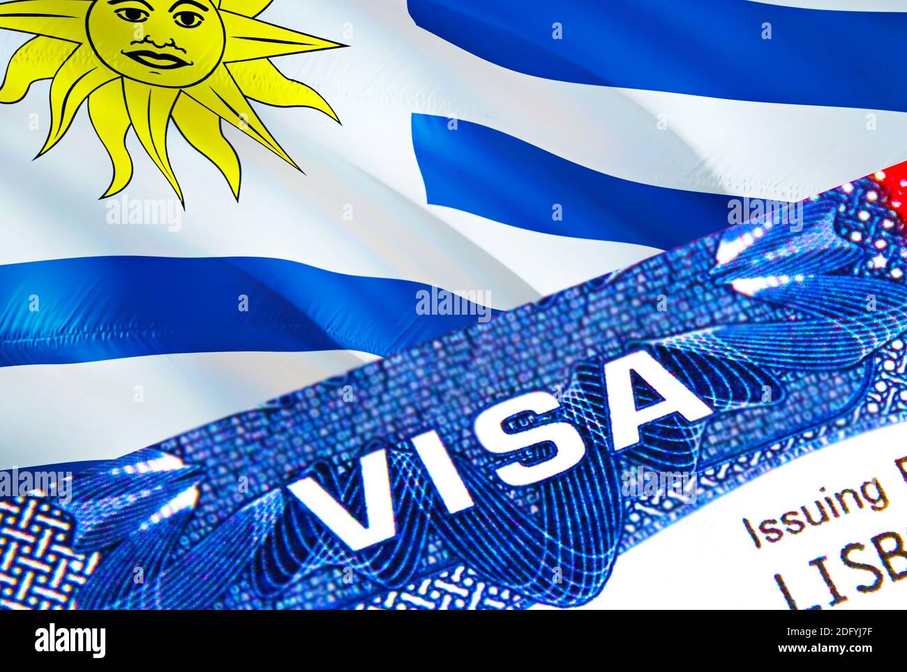 Uruguay visa stamp in passport with text VISA. passport traveling abroad  concept. Travel to Uruguay concept - selective focus,3D rendering.  Immigratio Stock Photo - Alamy