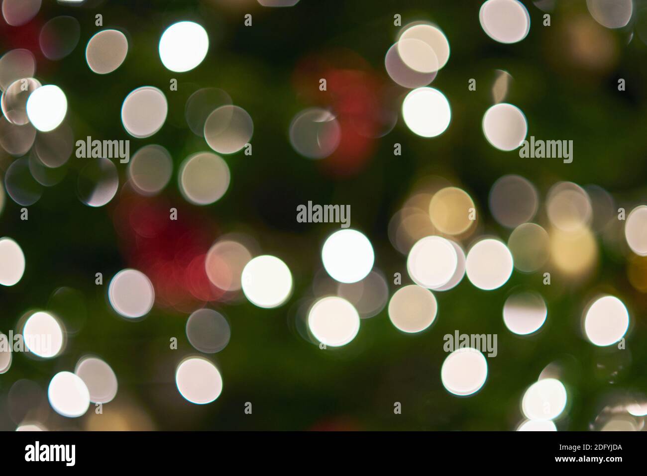 Defocused points of light from Christmas tree lights in the evening Stock Photo