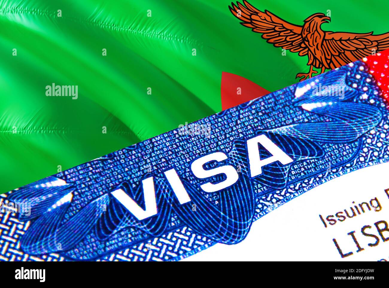 Zambia Visa in passport. USA immigration Visa for Zambia citizens
