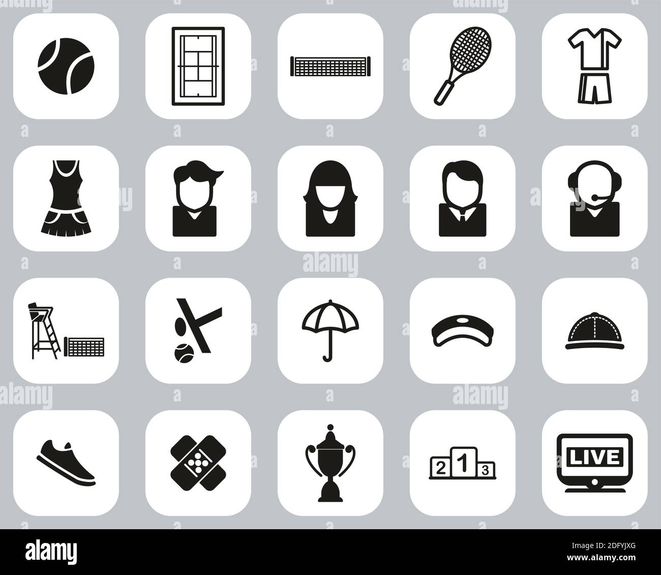 Tennis Sport & Equipment Icons Black & White Flat Design Set Big Stock ...