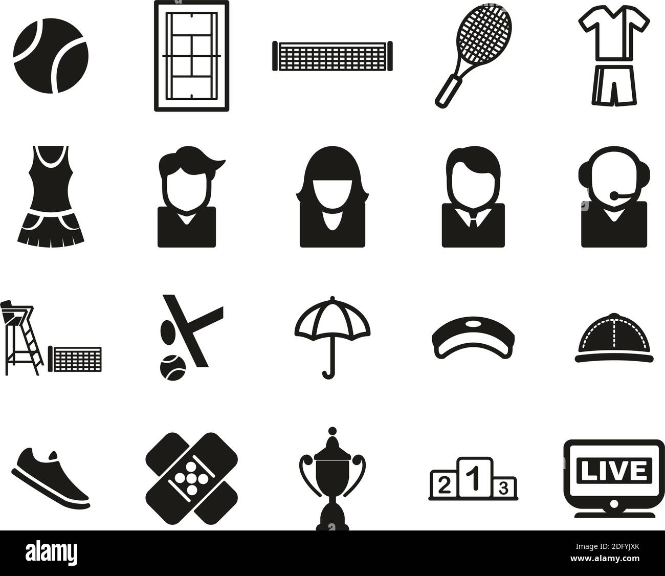 Tennis Sport & Equipment Icons Black & White Set Big Stock Vector Image ...