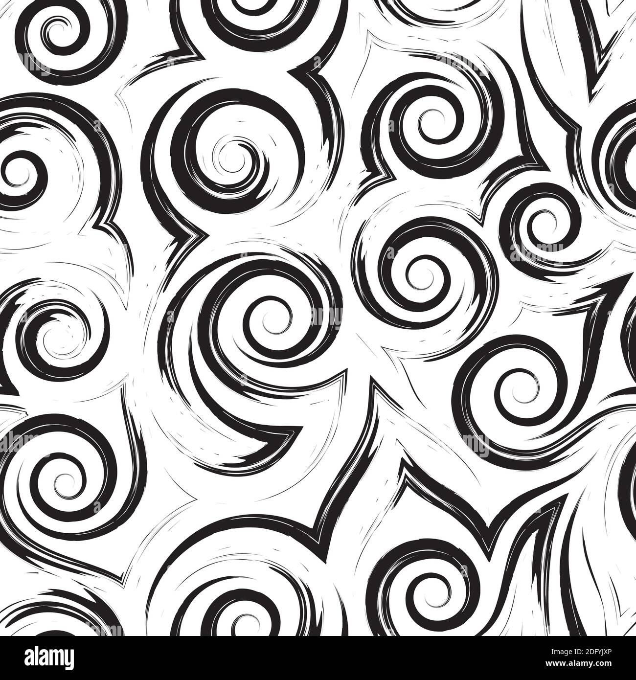 Seamless vector pattern of spirals of smooth lines and corners of black ...