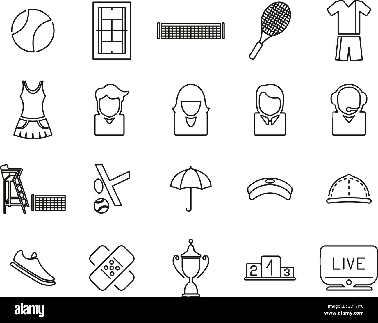 Tennis Sport & Equipment Icons Black & White Thin Line Set Big Stock ...