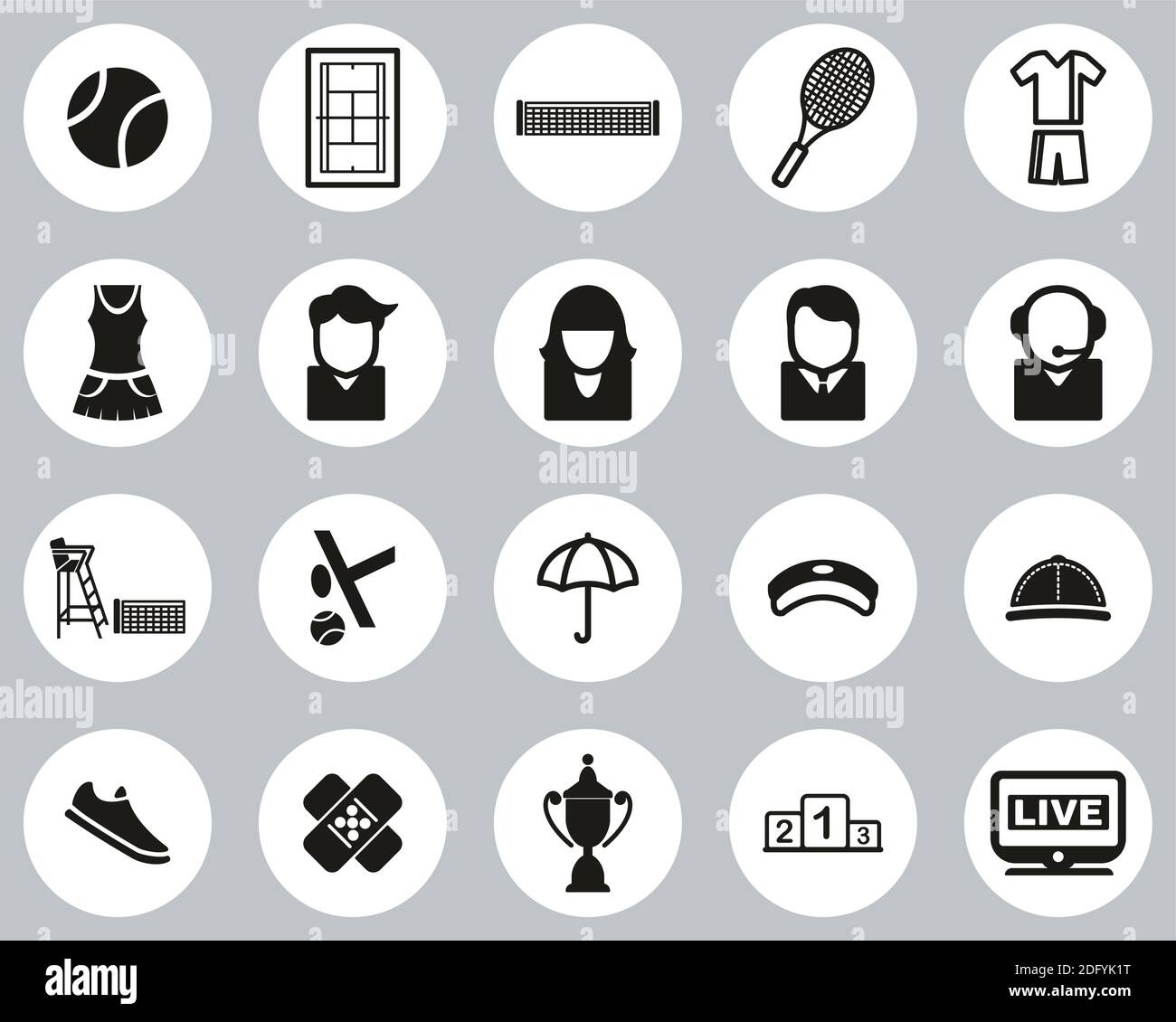 Tennis Sport & Equipment Icons Black & White Flat Design Circle Set Big ...