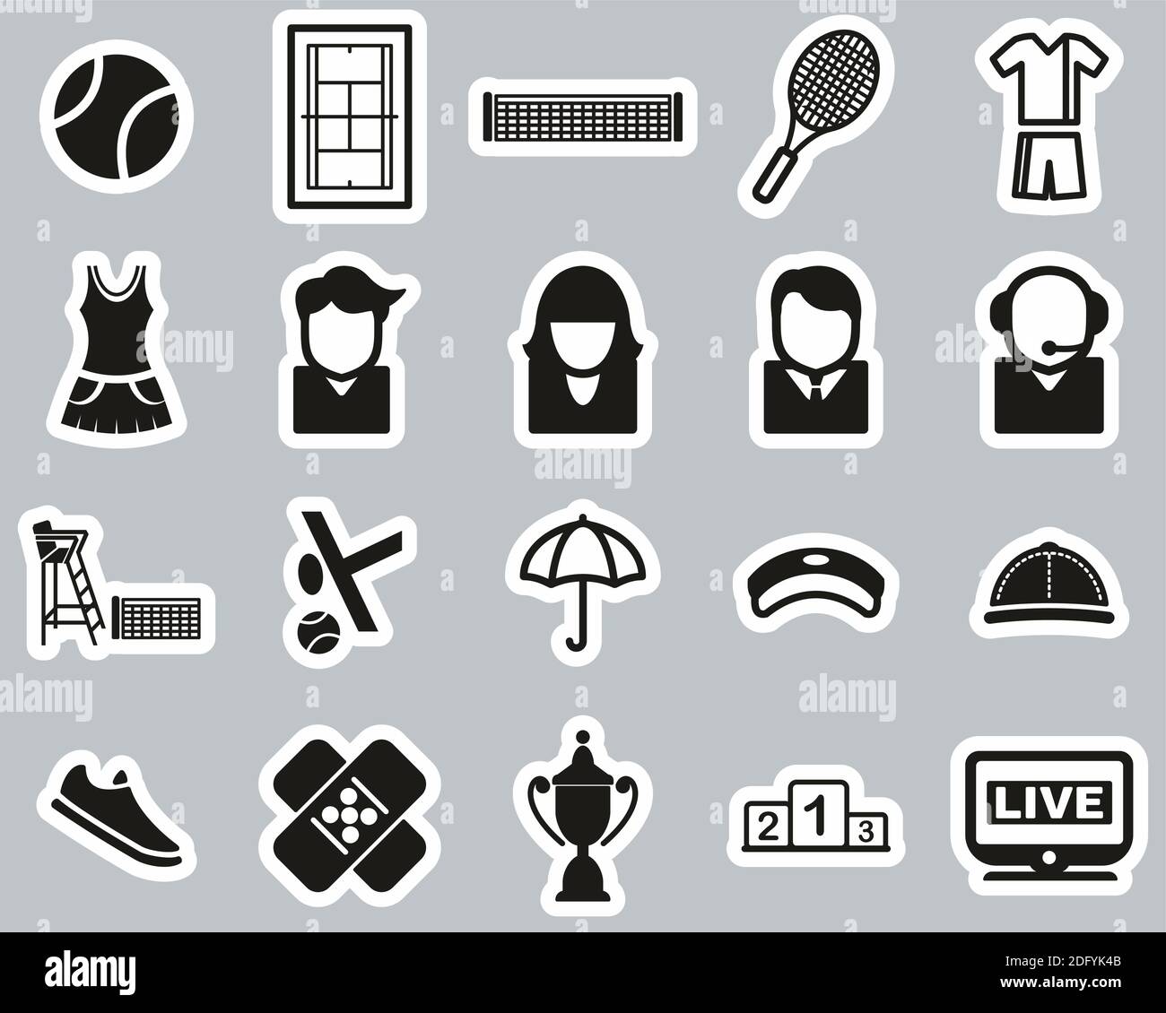 Tennis Sport & Equipment Icons Black & White Sticker Set Big Stock ...