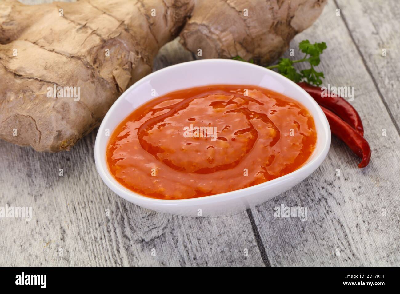 Ginger chili sauce with root and pepper Stock Photo - Alamy