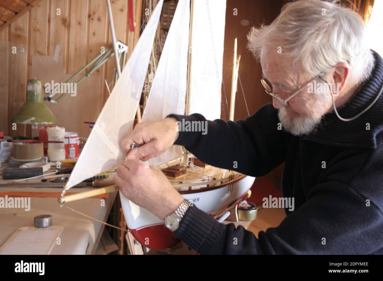 Model shipbuilding, a popular hobby in Northern Germany, Germany Stock Photo