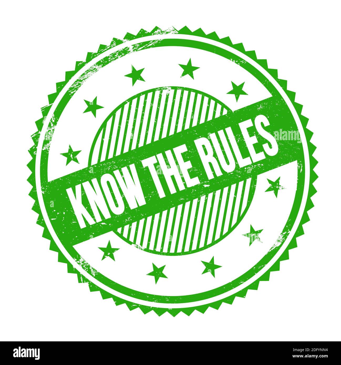 KNOW THE RULES text written on green grungy zig zag borders round stamp