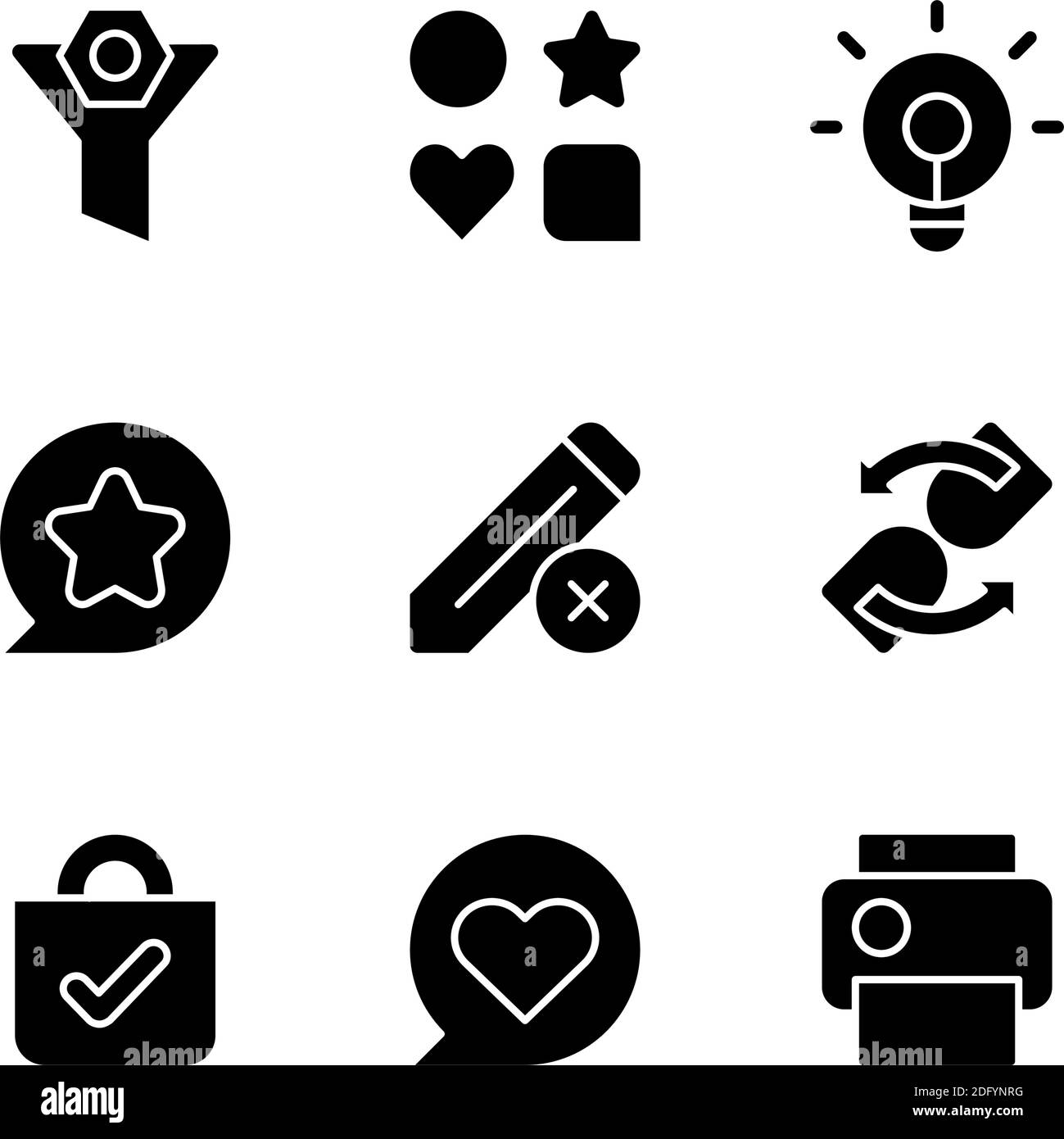 Interface for mobile application black glyph icons set on white space Stock Vector