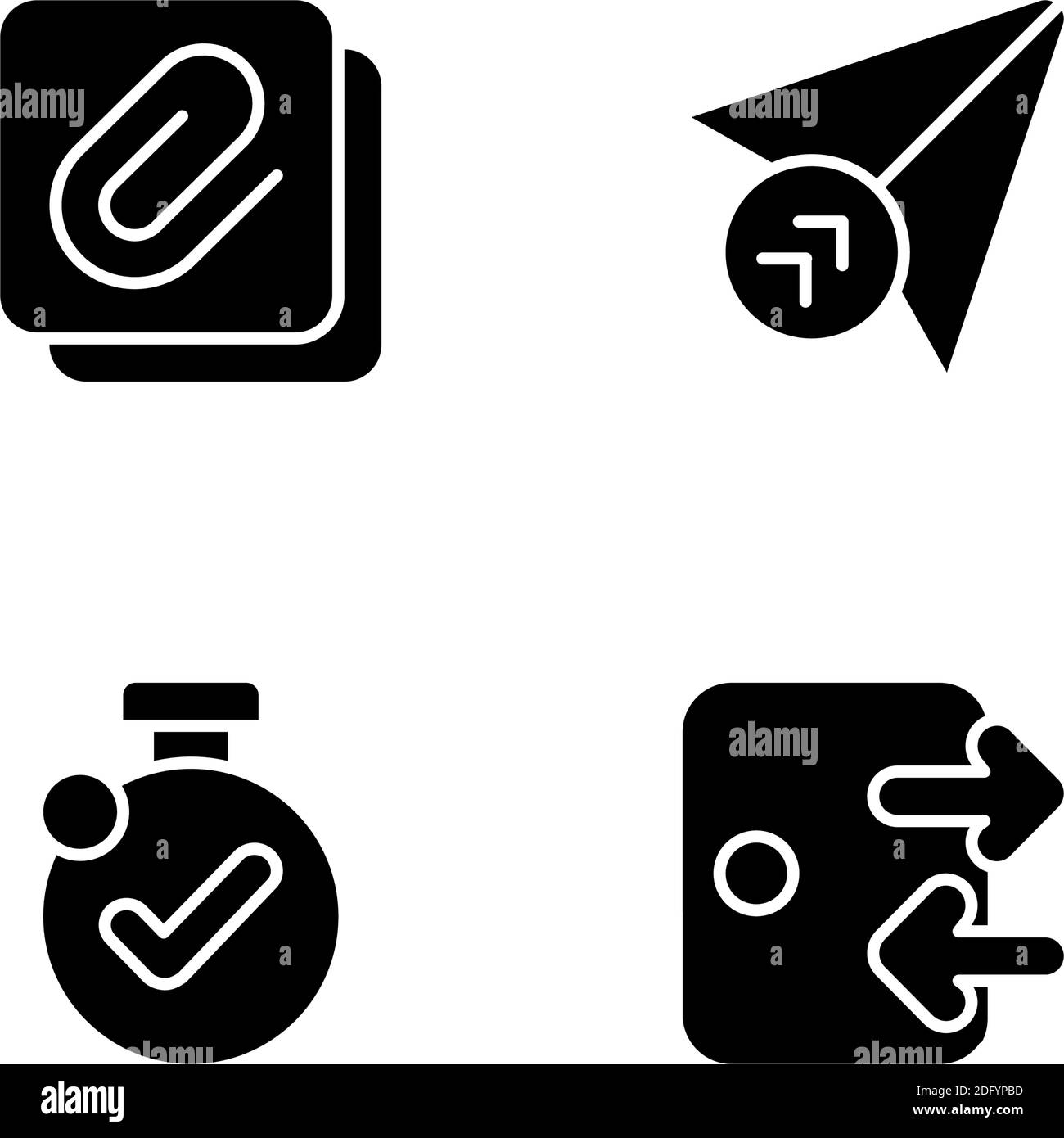 Mobile application interface black glyph icons set on white space Stock Vector