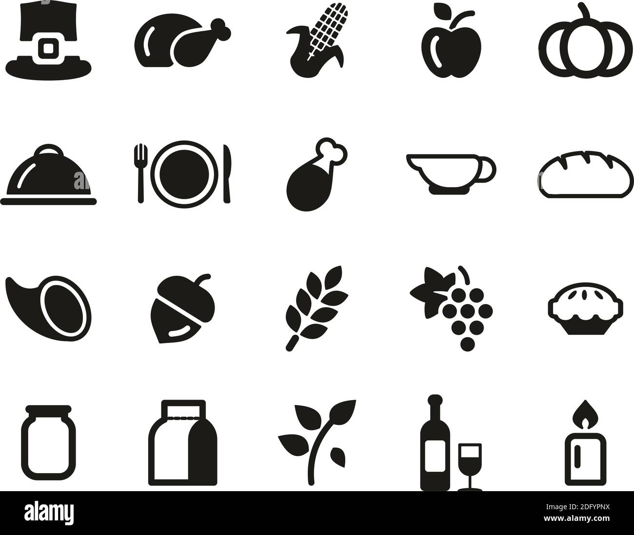 Thanksgiving Holiday Dinner & Tradition Icons Black & White Set Big ...