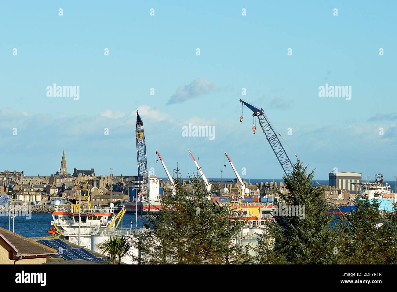 PETERHEAD, SCOTLAND - 21 NOVEMBER 2020: A view of the town of Peterhead, Abetdeenshire, Europe's largest fishmarket and a major North Sea oil base. Stock Photo