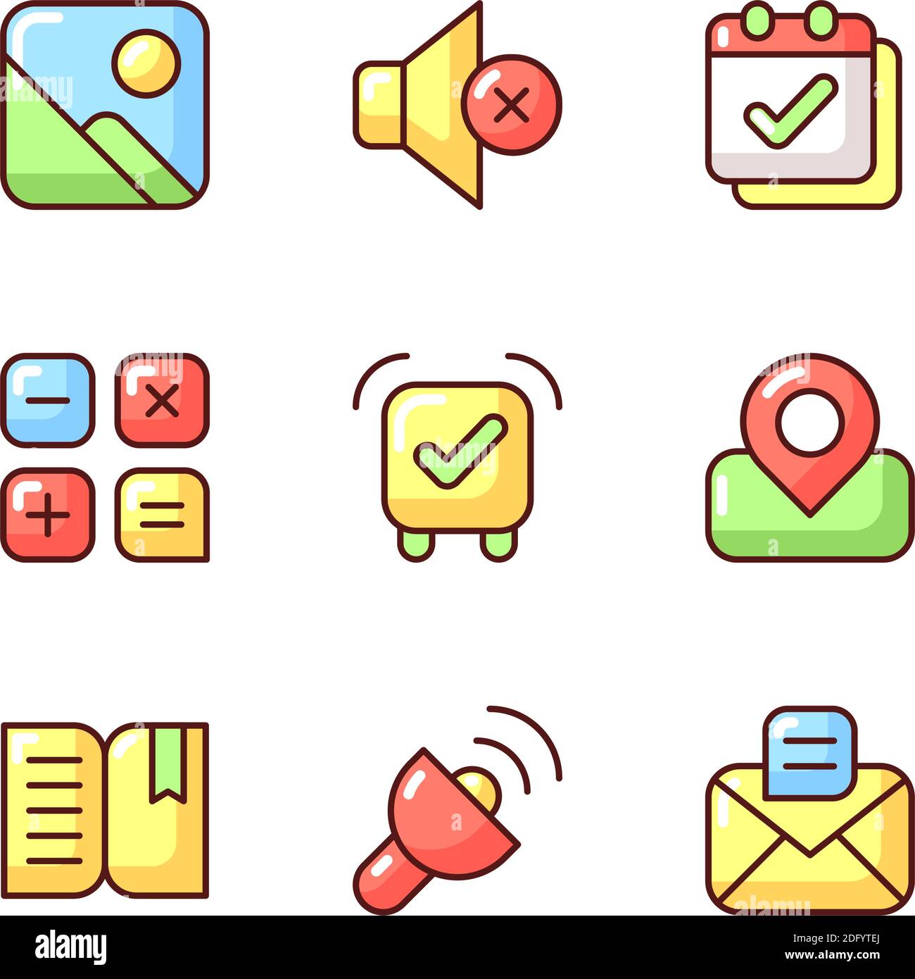 Smartphone interface RGB color icons set Stock Vector