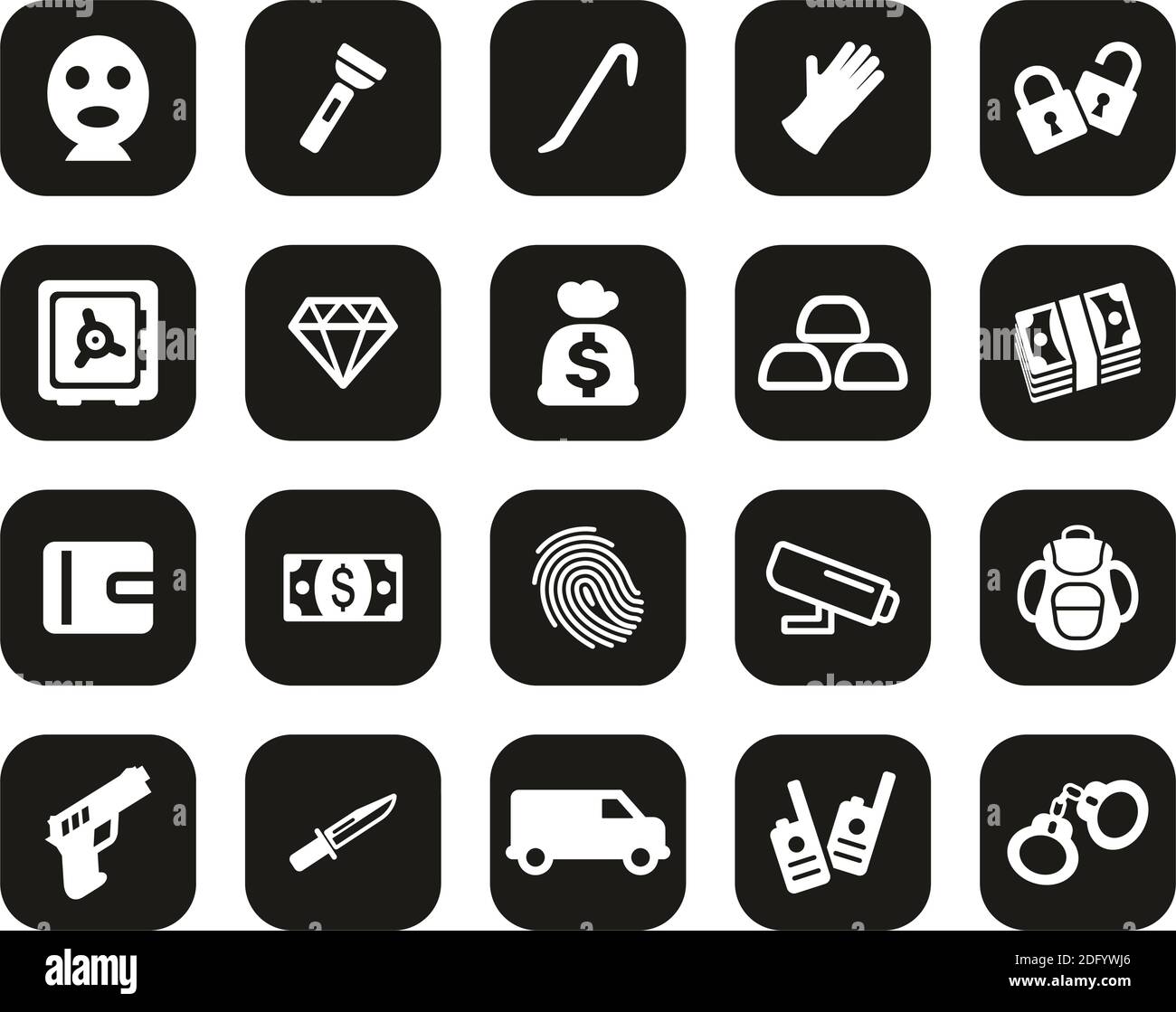 Thief Or Burglar Icons White On Black Flat Design Set Big Stock Vector ...