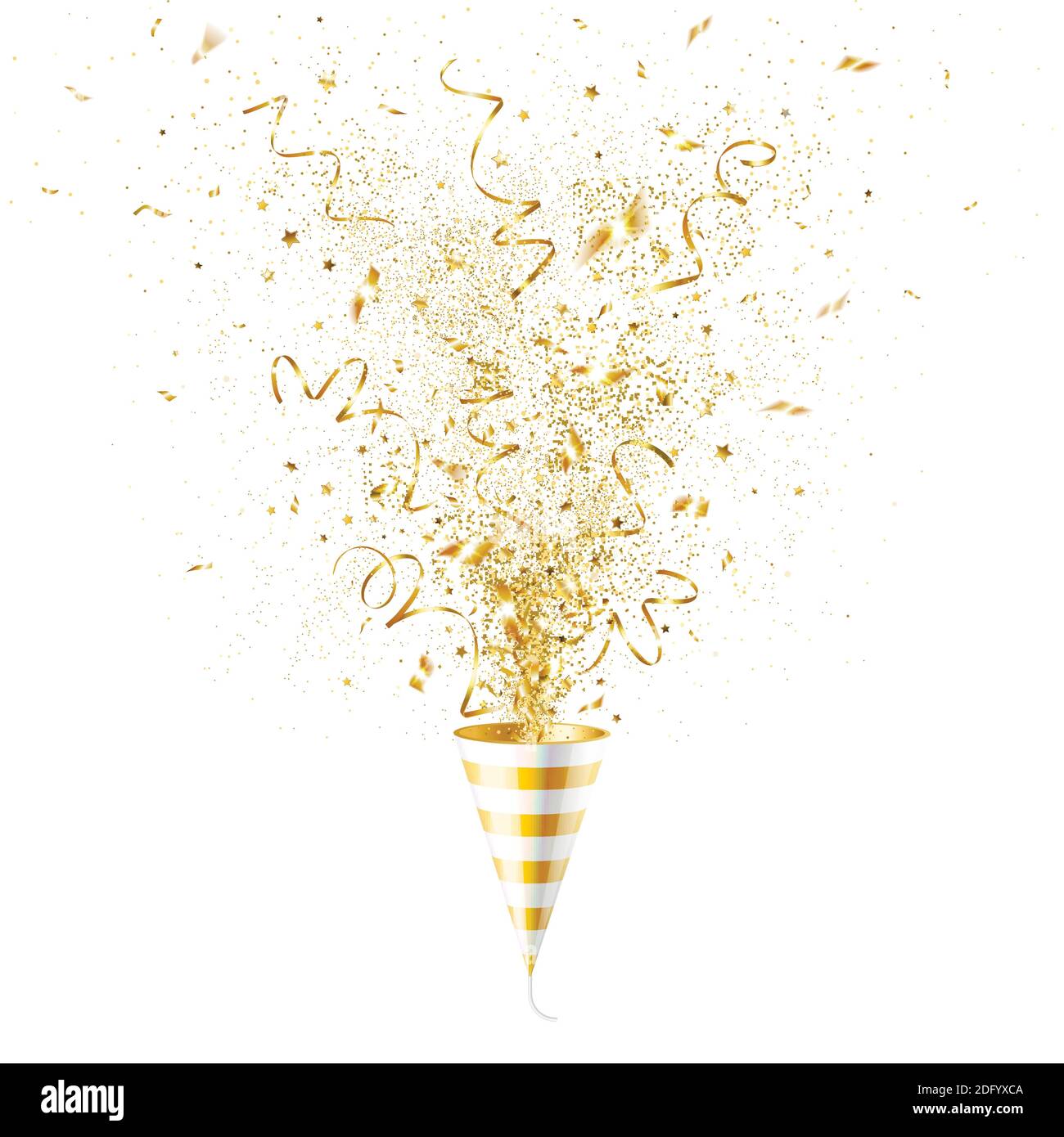 explosion party popper with gold confetti on a white background Stock  Vector Image & Art - Alamy