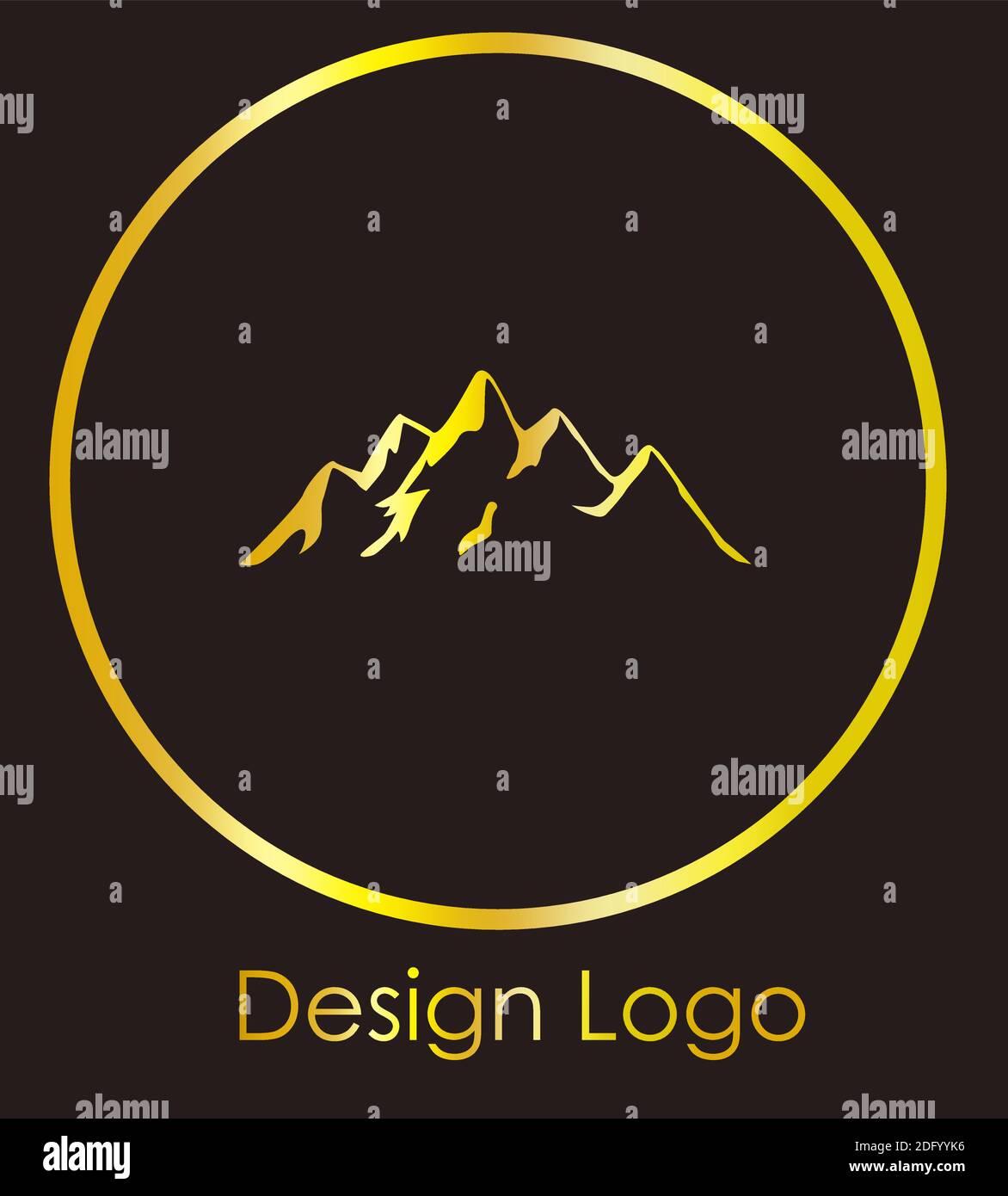 Logo design of a mountain inside a circle. Reflective golden color. Vector Stock Vector