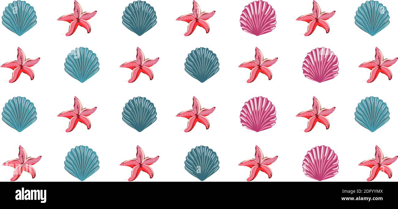 Pink Sea Pattern Pattern of blue and pink seashells and starfish. Sea fauna theme ...