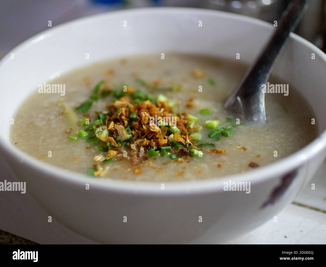 A bowl of Cambodianstyle pork and rice porridge in the central street