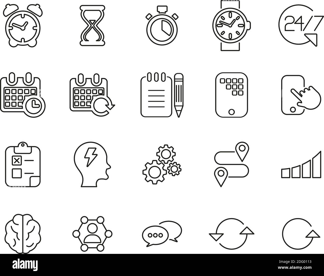 Time Management Icons Black & White Thin Line Set Big Stock Vector ...