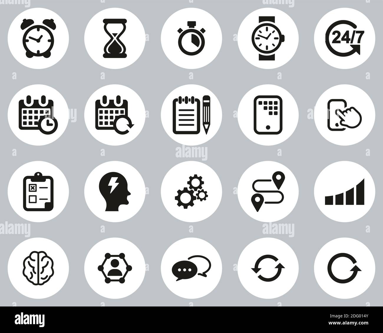 Time Management Icons Black & White Flat Design Circle Set Big Stock ...