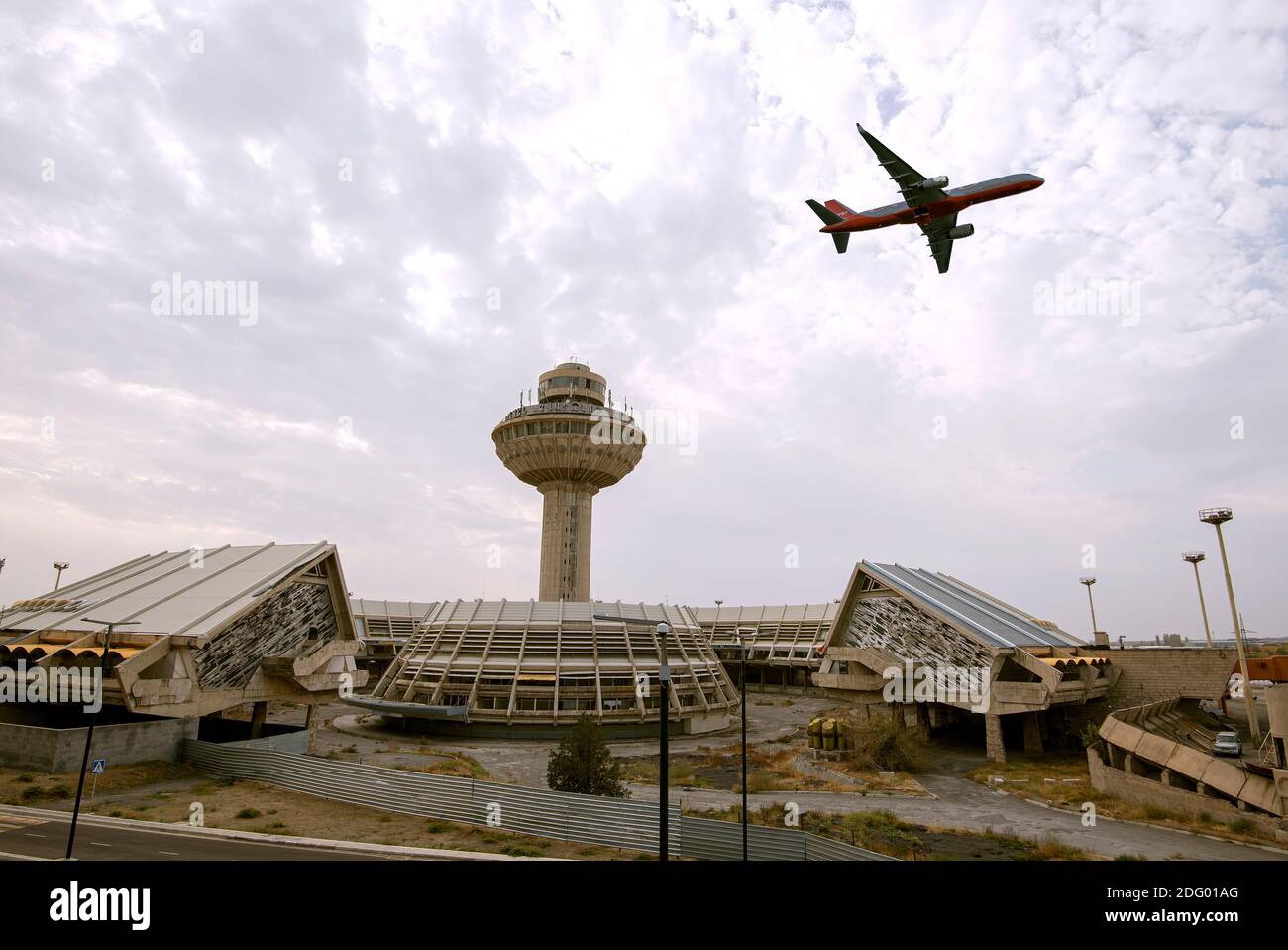 YEREVAN - CIRCA NOV 2017: Tower of an old terminal Zvartnots airport in Yerevan, November 2017 in Armenia Stock Photo