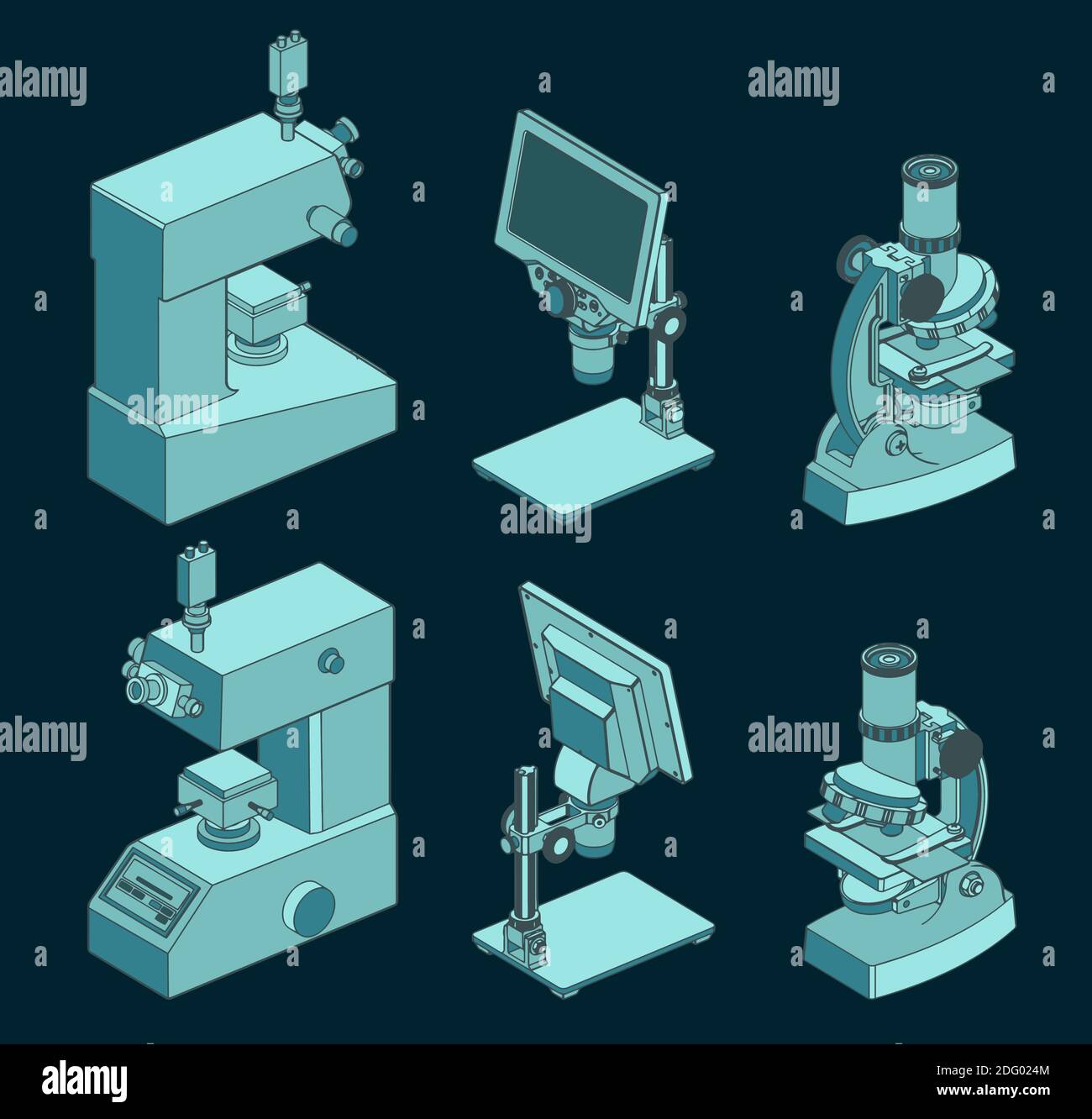 Several stylized vector cartoon illustrations of Microscopes Stock