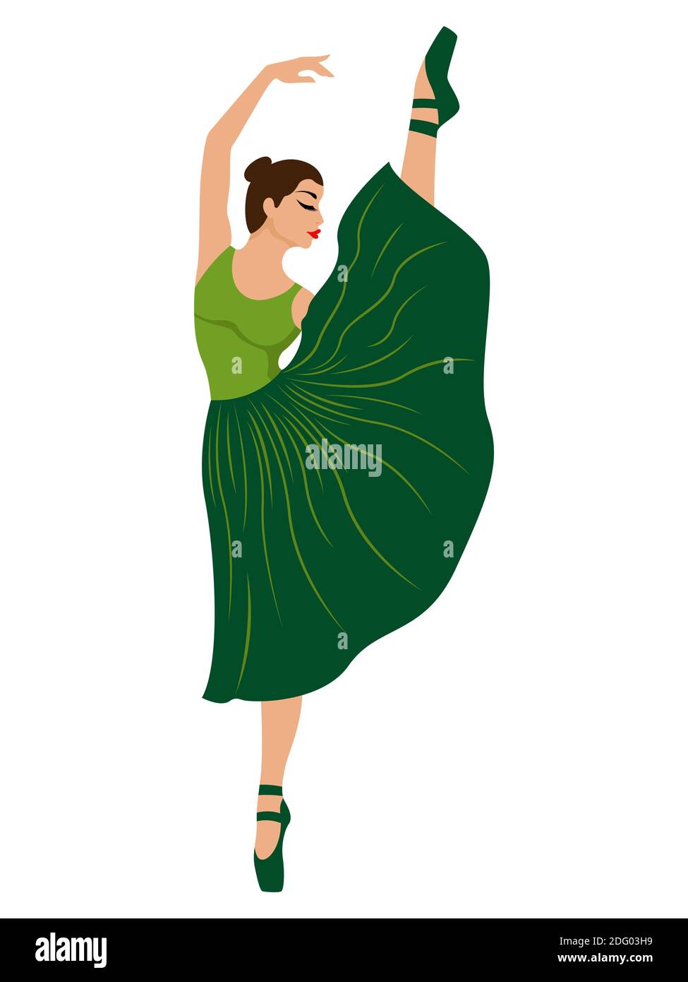 Beautiful ballerina in green dress with leotard, hand drawing vector,  isolated on the white background Stock Vector Image & Art - Alamy