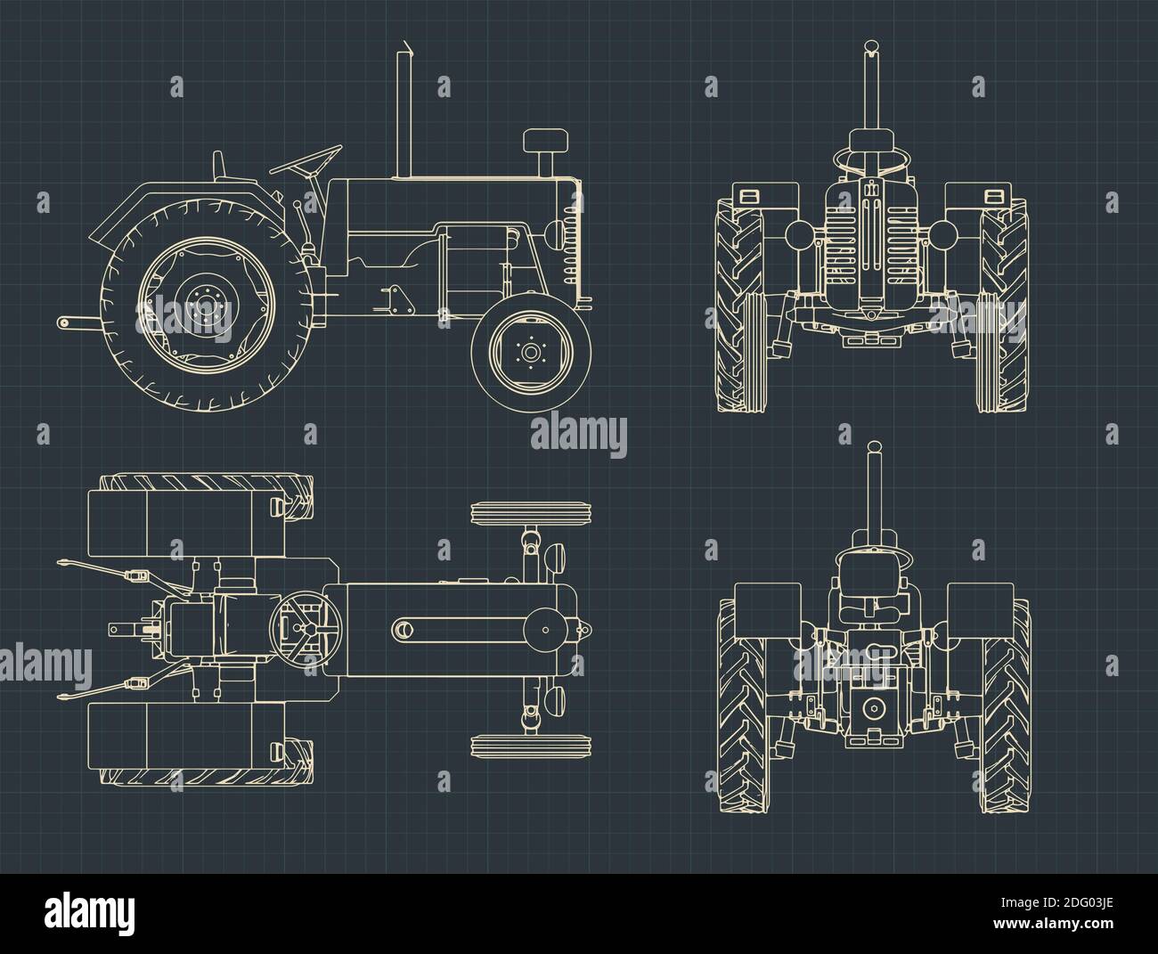 Stylized vector illustrations of a Tractor blueprints Stock Vector