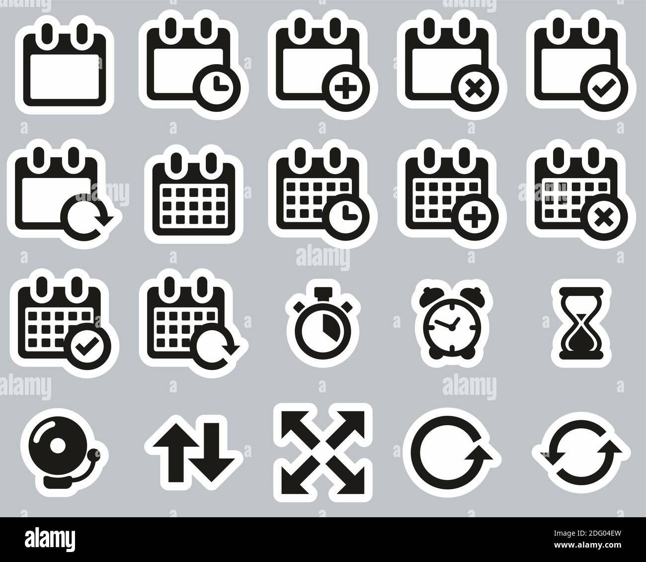 Time Or Schedule Icons Black & White Sticker Set Big Stock Vector Image ...