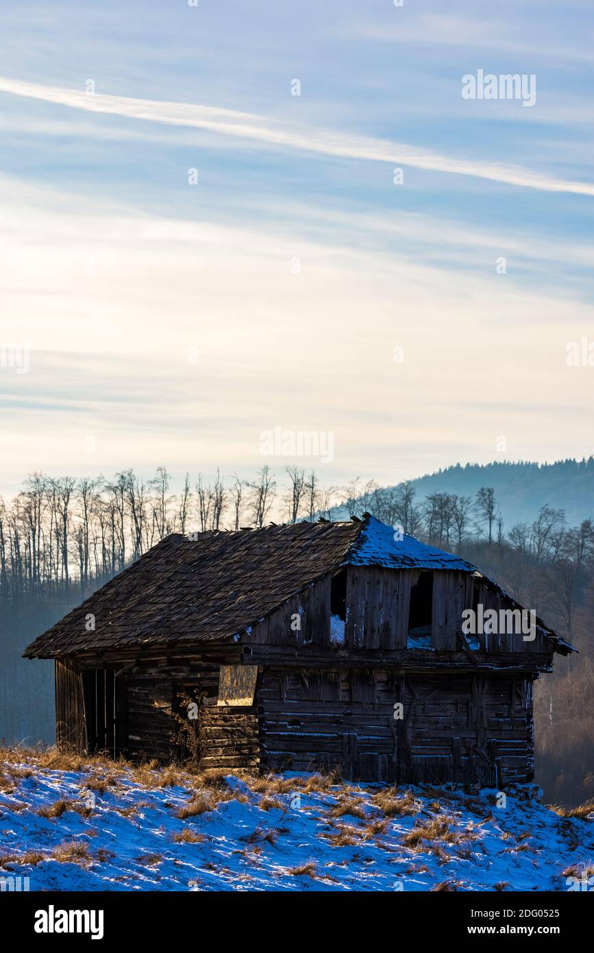 Old wooden house on the mountain Stock Photo - Alamy