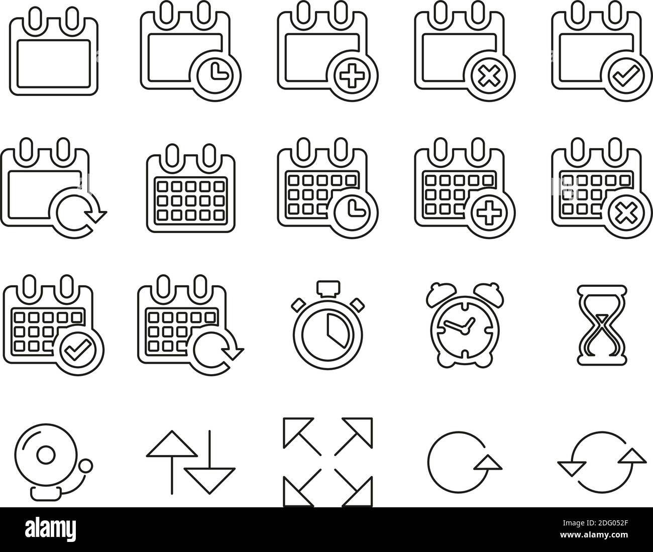 Time Or Schedule Icons Black & White Thin Line Set Big Stock Vector