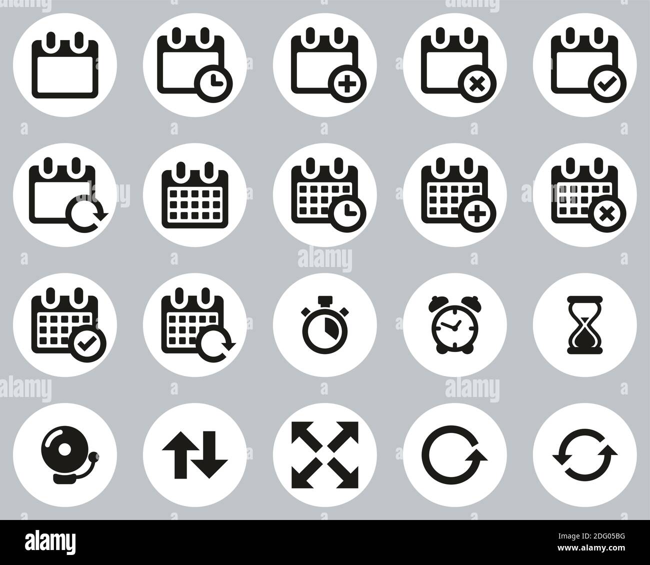 Time Or Schedule Icons Black & White Flat Design Circle Set Big Stock ...