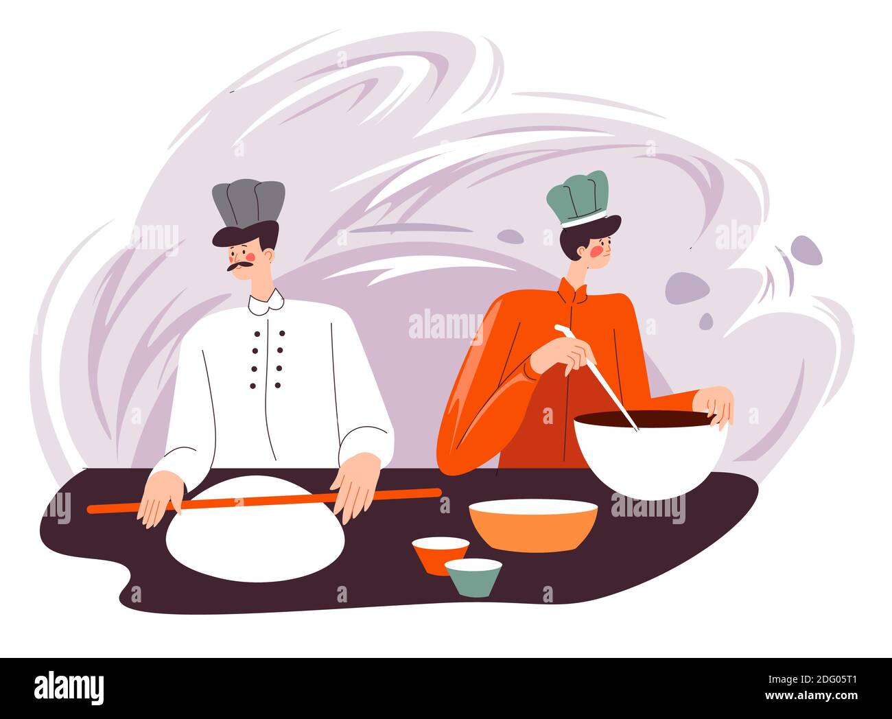 Bakery shop, baker using rolling pin for dough Stock Vector