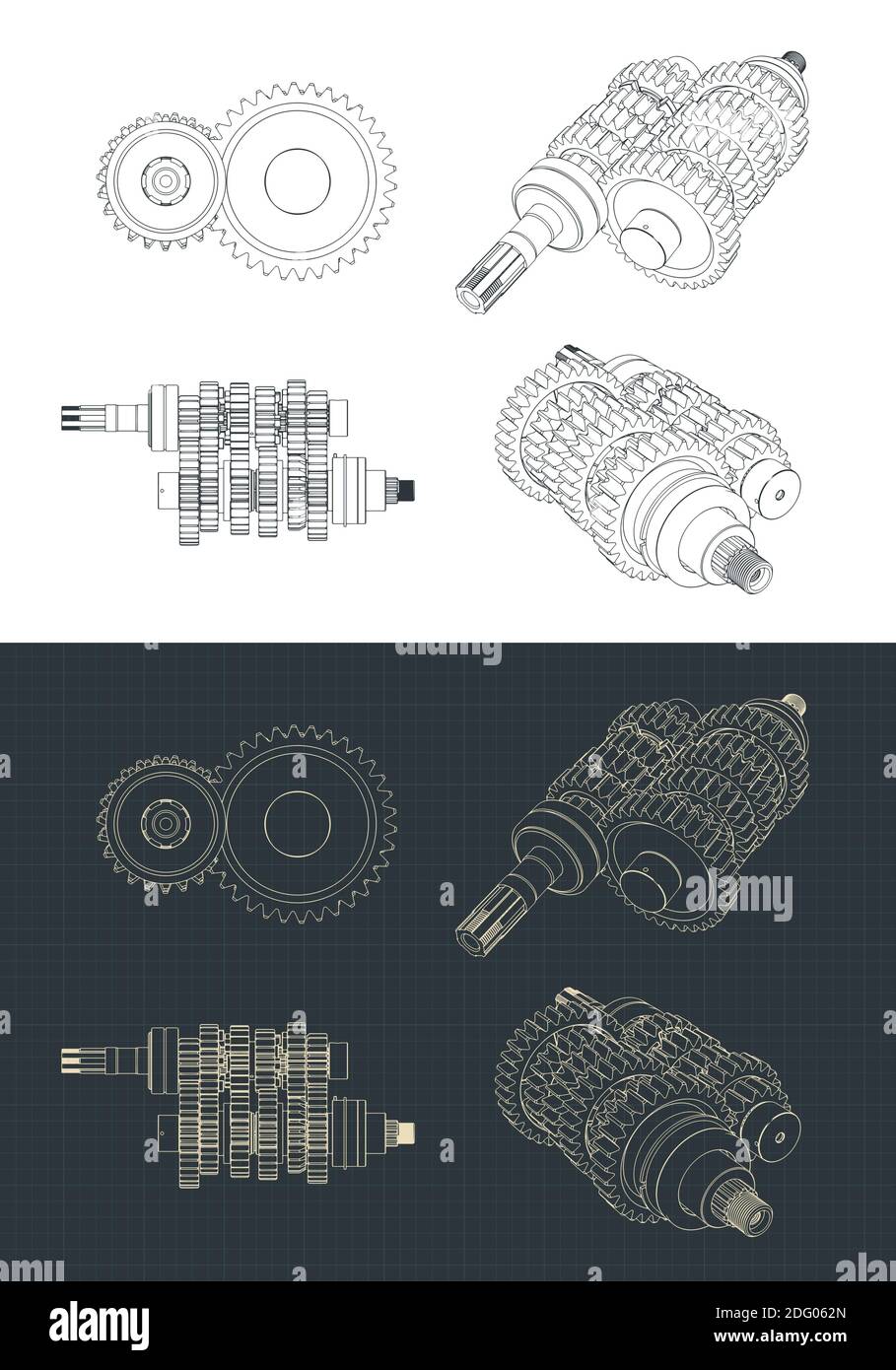 Stylized vector illustration of Motorcycle transmission gearbox drawing