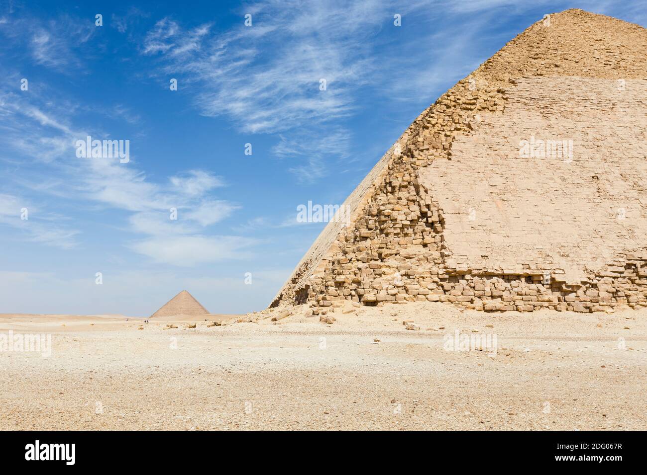 The bent pyramid with the red pyramid in the distance, Dahshur, Egypt Stock Photo