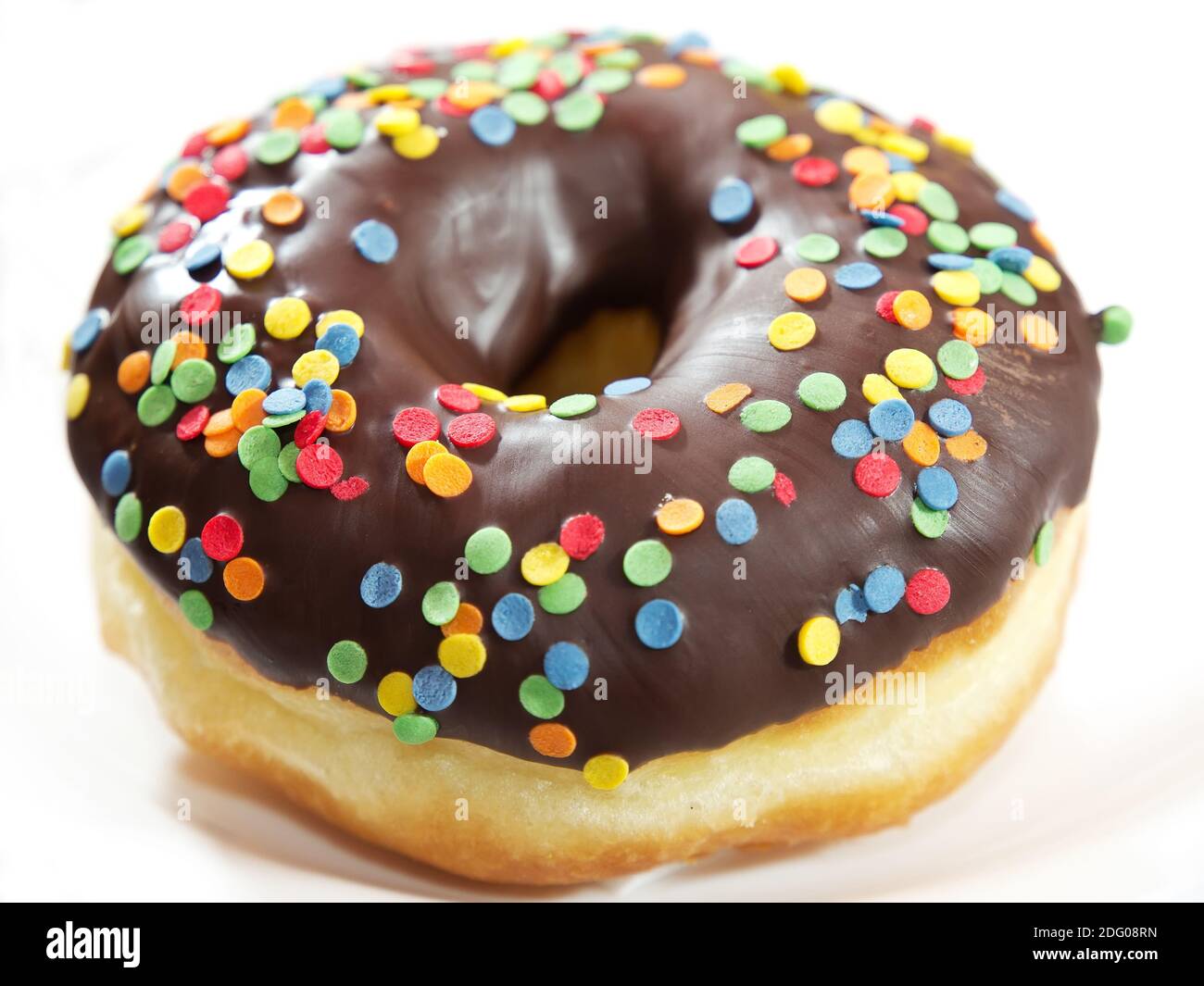 Chocolate doughnut. Close up photo of donut on white background Stock ...