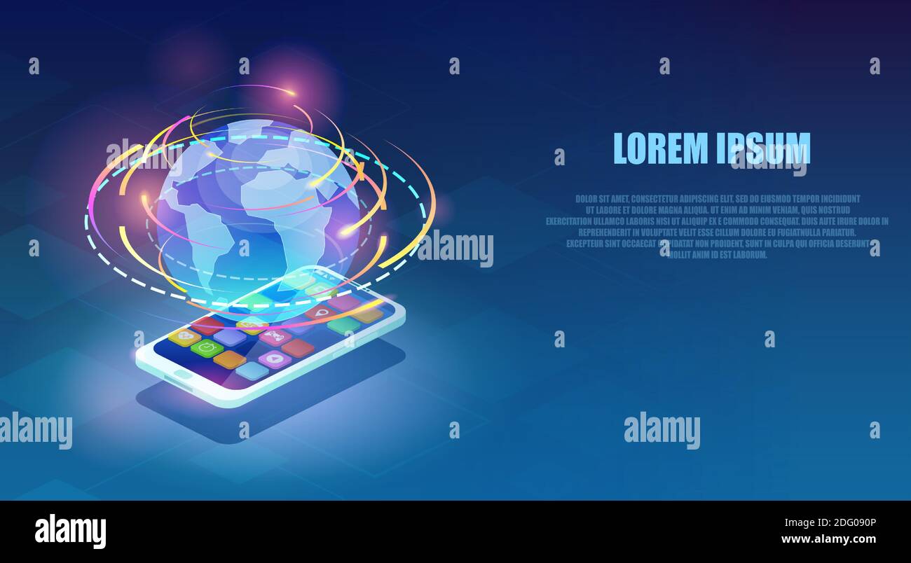 Vector of a smart phone with multiple app icons and high speed Internet ...