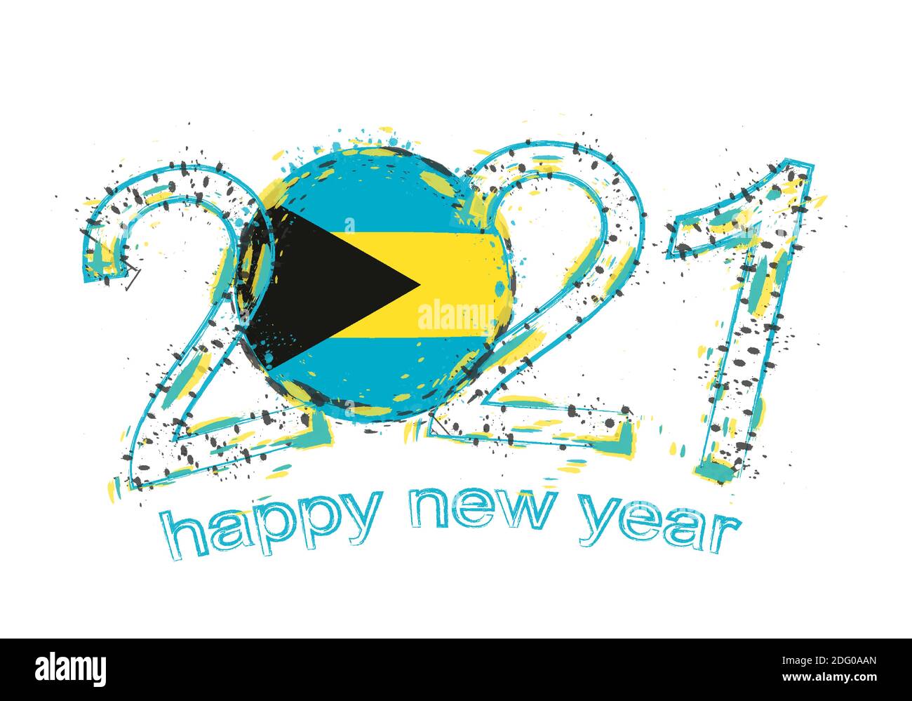 Happy New 2021 Year with flag of Bahamas. Holiday grunge vector