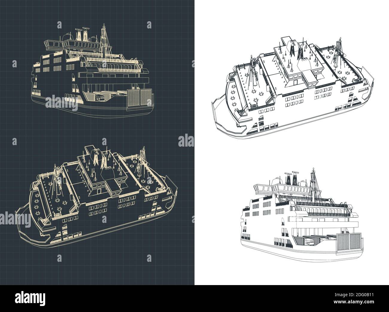 Stylized vector illustration of a ferry drawings Stock Vector