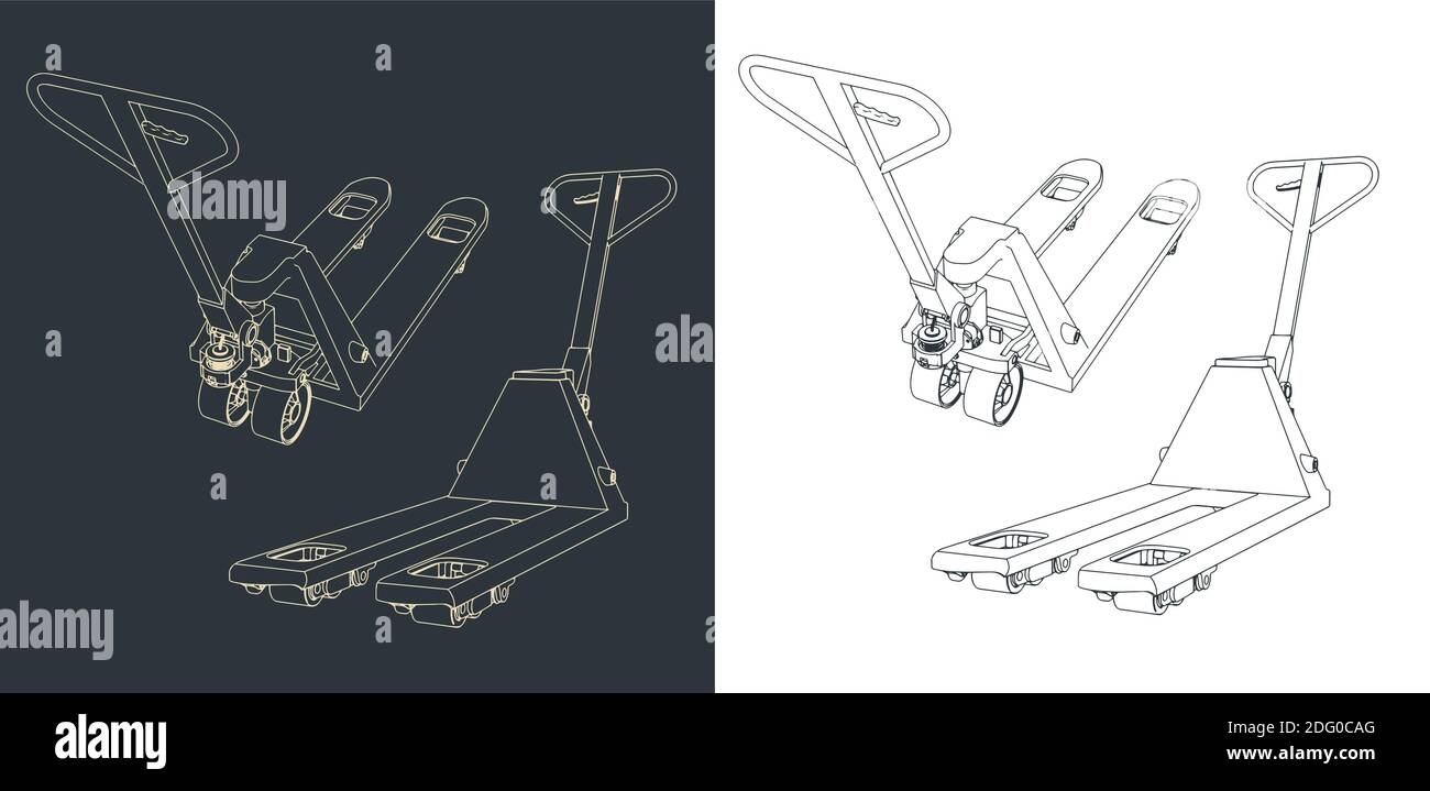 Stylized vector illustration of a Hand pallet truck drawings Stock