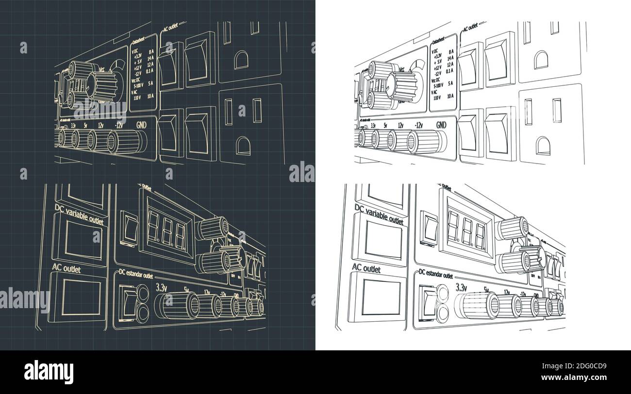 Stylized vector illustration of laboratory power supply drawings Stock Vector