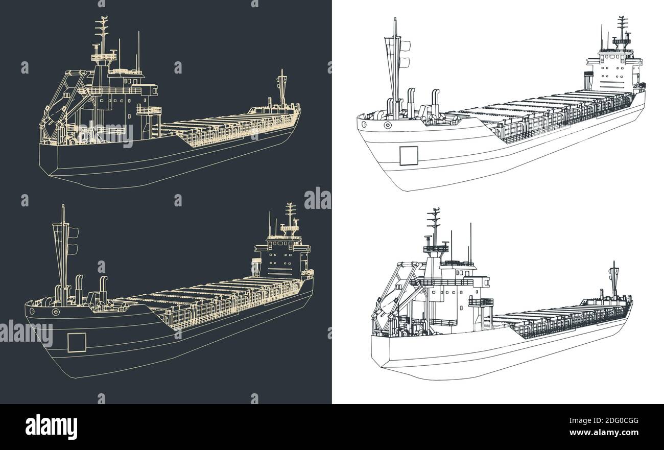 Stylized vector illustration of a dry cargo ship drawings Stock Vector