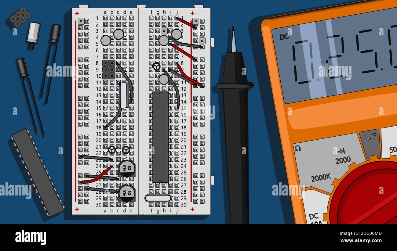 Stylized vector illustration of a Electronics component kit for