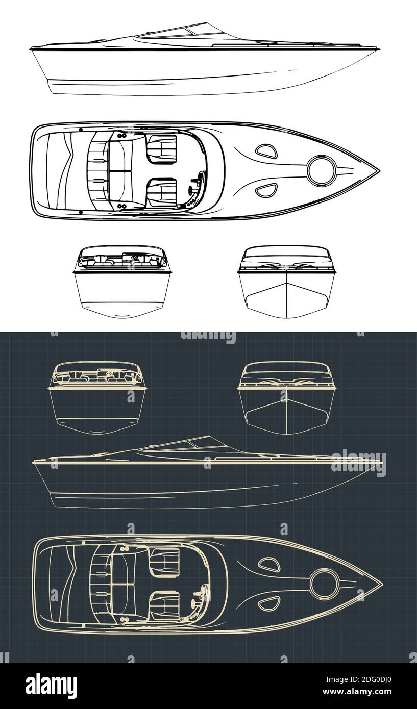 Stylized vector illustration of speed boat drawings Stock Vector